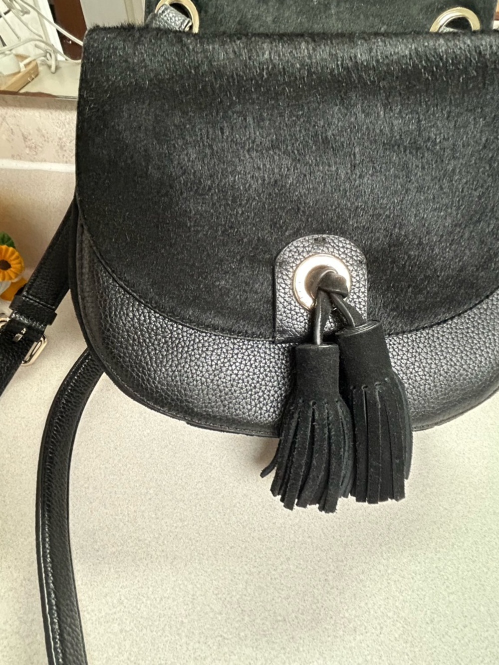Black Tassel Saddle Crossbody Bag by Kate Spade